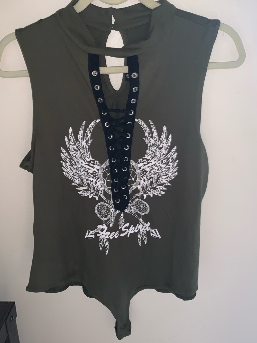 iris Olive Lace-Up Dreamcatcher Bodysuit